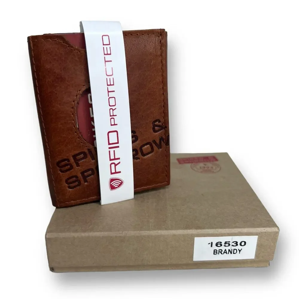 Spikes And Sparrow Austin Brandy Brown Leather Trifold Snap Wallet RFID Protect